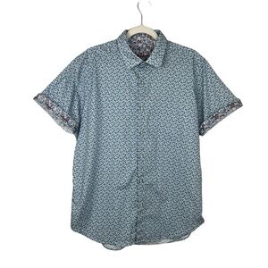 Robert Graham Leaf Floral Print Short Sleeve Button Front Shirt